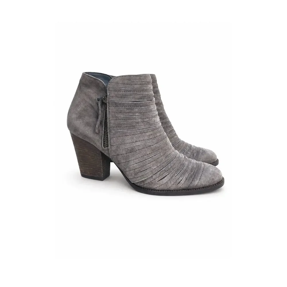 Paul Green Gray Ruched Suede Booties Neutral Leather Austrian Made Quiet Luxury